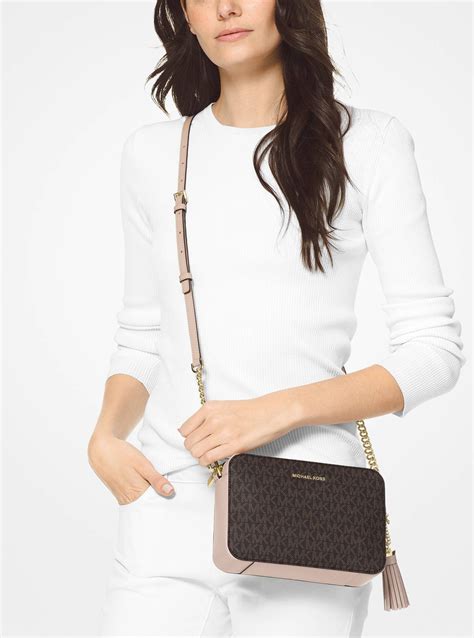 michael kors ginny medium logo crossbody bag|Ginny Medium Logo Embossed Faux Leather Crossbody Bag.